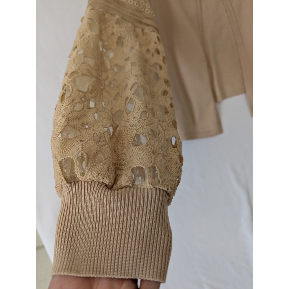 Siani Milano Cardigan Sweater Womens Size XL Flax Tan Open Lace Sleeves Modest - Picture 4 of 10